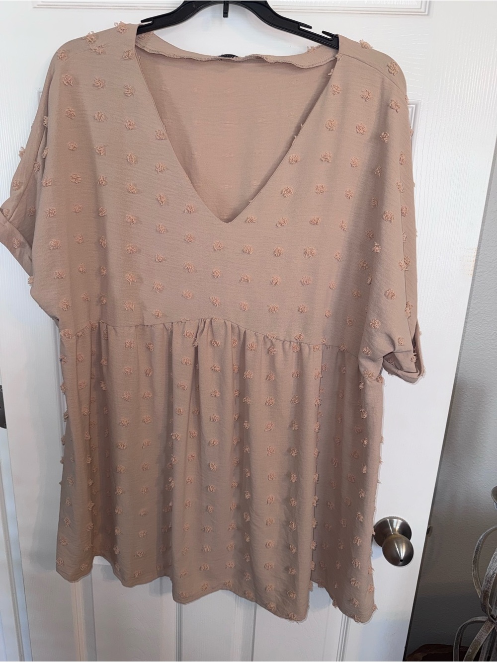 Textured V-Neck Babydoll Tunic- Blush